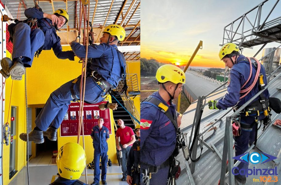 Bombeiros do 11º Batalhão de Joaçaba aprimoram habilidades em treinamento de resgate em altura em Capinzal