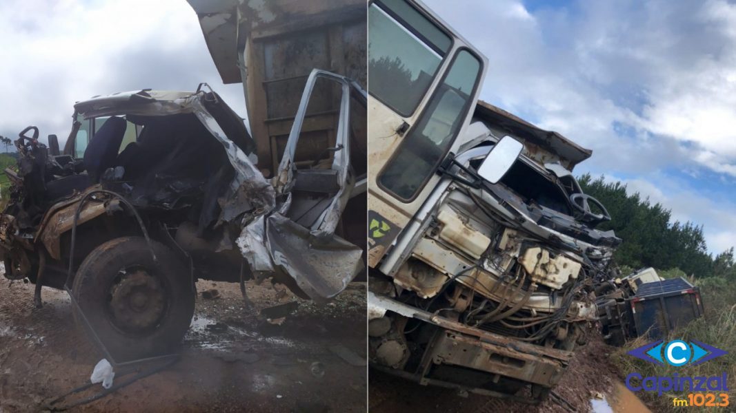 Bombeiros socorrem motorista preso em ferragens após colisão entre caminhões no interior de Vargem Bonita