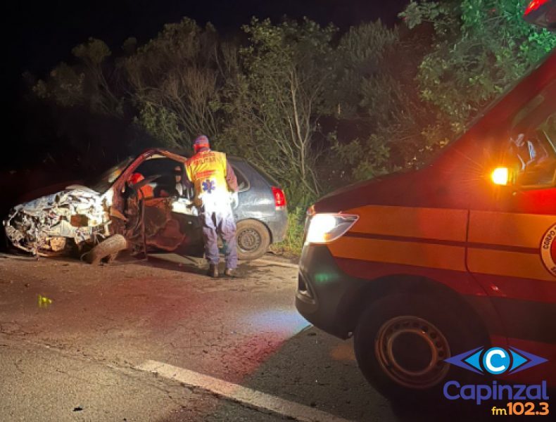 Idoso fica ferido após colisão entre carro e caminhão na BR-470