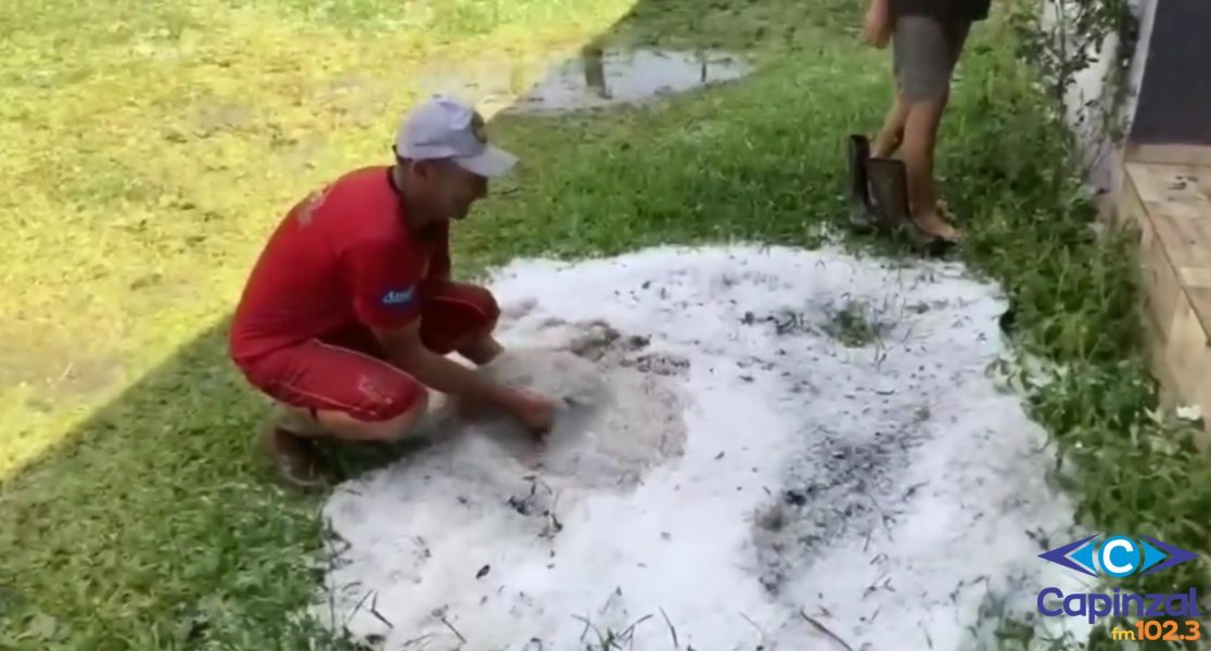 Chuva torrencial com granizo causa danos em plantações no interior de Capinzal