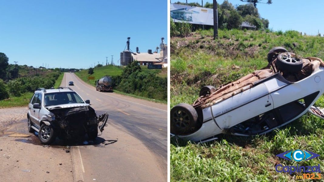 Colisão seguida de capotamento mobiliza o Corpo de Bombeiros na BR-470 em Campos Novos