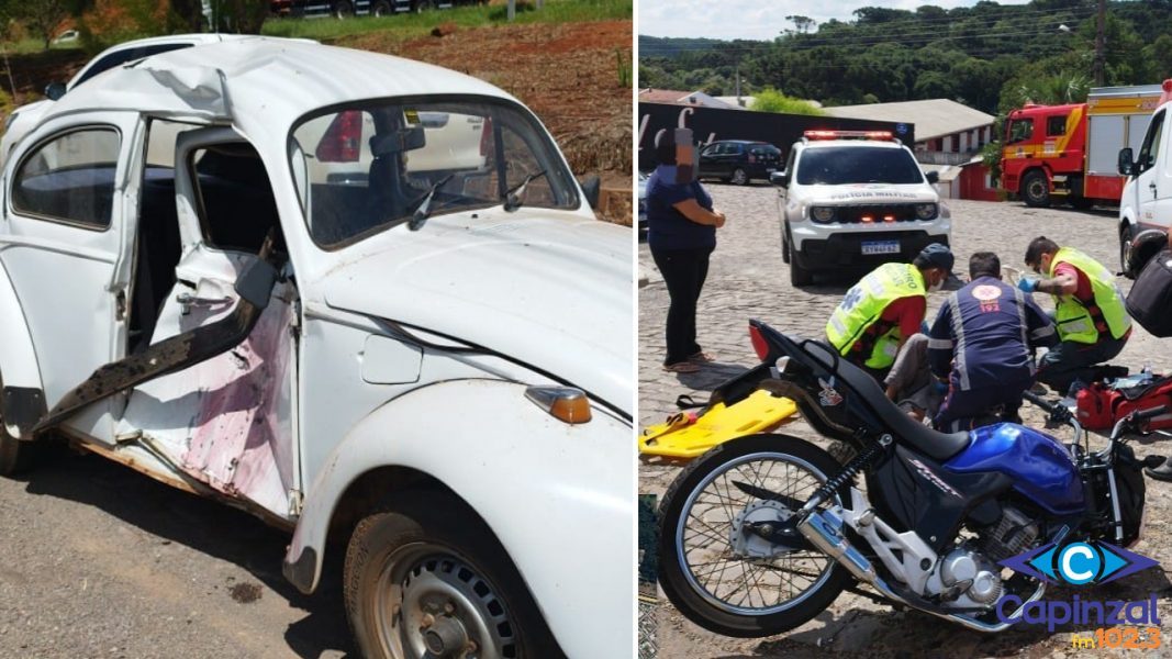 Colisão entre carro e moto deixa jovem gravemente ferido na BR-282 em Campos Novos