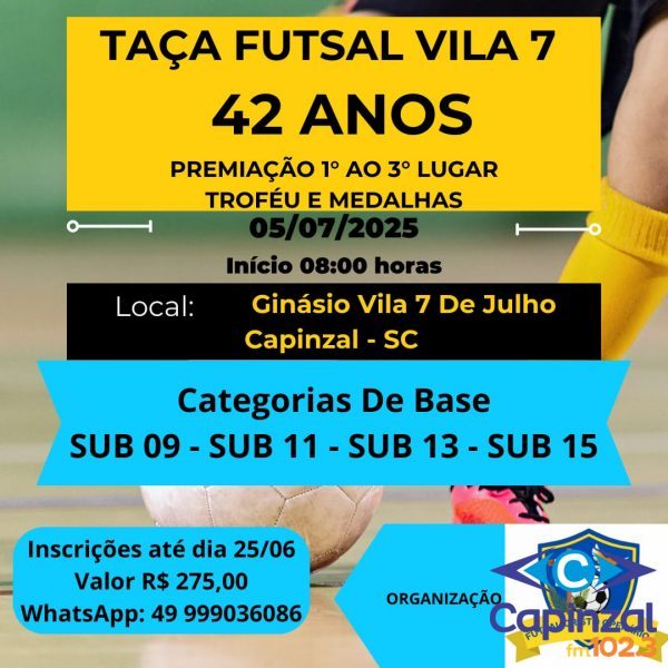 Futsal Cristo Operário promove a Taça Vila 7, 42 anos em Capinzal